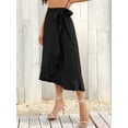 thumbnail image 6 of Womens One-Piece Wrap Tie Waist Solid Color Irregular Hem Chiffon Midi Skirt Elegant Flowy Black L, 6 of 8