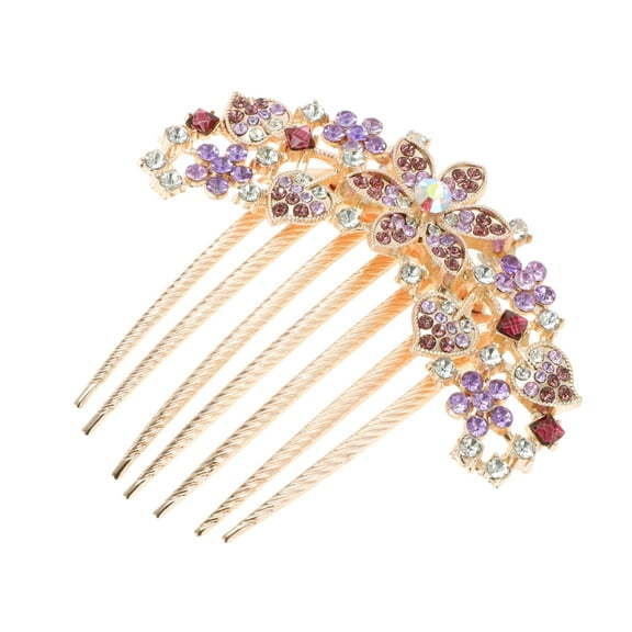 Unique Bargains 1 Pc Women's Floral Rhinestones Side Comb for Parties Purple Alloy