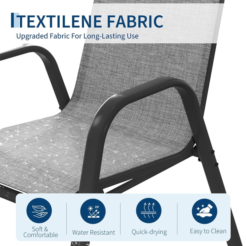 TROPOW Patio Chairs Set of 6, Outdoor Stackable Dining Chairs with Textilene Fabric, All-Weather Deck Stacking Chairs with High Back for Backyard Poolside Garden Balcony, Gray