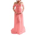 thumbnail image 4 of Miluxas Maternity Dress for Photoshoot off Shoulder Gown Split Front Maxi Pregnancy Dresses for Photography Hot Pink 8(L), 4 of 7
