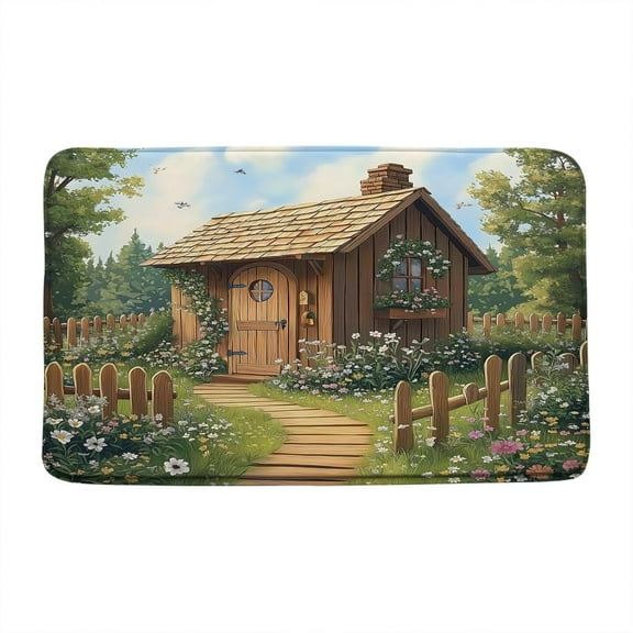 Outhouse Bath Mat Vintage Rustic Garden Retro Wooden House Spring Country Grass Yard Scenery Farmhouse Western Bathroom Rug Indoor Carpet Doormat 16x24 Inch