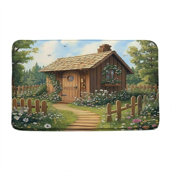 Outhouse Bath Mat Vintage Rustic Garden Retro Wooden House Spring Country Grass Yard Scenery Farmhouse Western Bathroom Rug Indoor Carpet Doormat