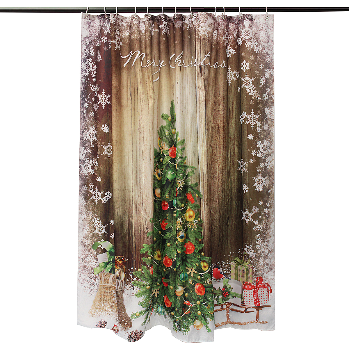 71x71 Inch Merry Christmas Shower Curtain Rustic Wood Tree Snowflake Fabric Shower Curtain Gifts Sleigh Presents Holiday Bath Decor Walmart Com Walmart Com