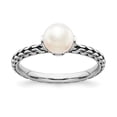 thumbnail image 1 of 925 Sterling Silver Stack Exp. 7.0-7.5mm White FW Cultured Pearl Ring Size: 10; for Adults and Teens; for Women and Men, 1 of 5
