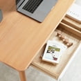 thumbnail image 3 of CoSoTower Solid Wood Computer Desk - 47'' Large Size Office Desk with 2 Drawers, Modern Simple Style Pc Table with Gap Design for Home Office, Work, Student, Study, Makeup Workstation (Beech), 3 of 9