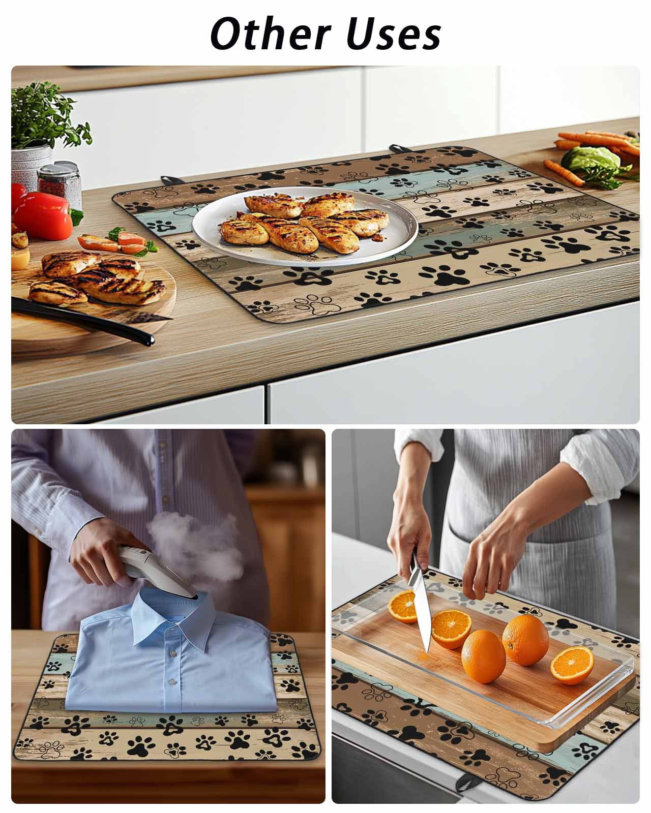 Stove Top Covers for Electric Stove, Black Paw Print Glass Stovetop Cover Protector, Farmhouse Vintage Shabby Wood Grain Induction Cooktop Protector Oven Mat for Kitchen Countertop 24"x21"