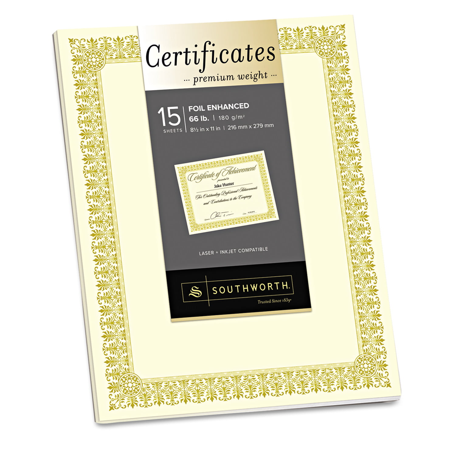 8.5 x 11 Plain Certificate Stock for Printer Black Border Heavyweight Thick Blank Certificate Paper 100 Sheet Pack