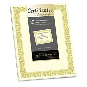 Southworth Premium Certificates, Ivory , Fleur Gold Foil Border, 66 lb, 8.5 x 11, 15/Pack -SOUCTP1V