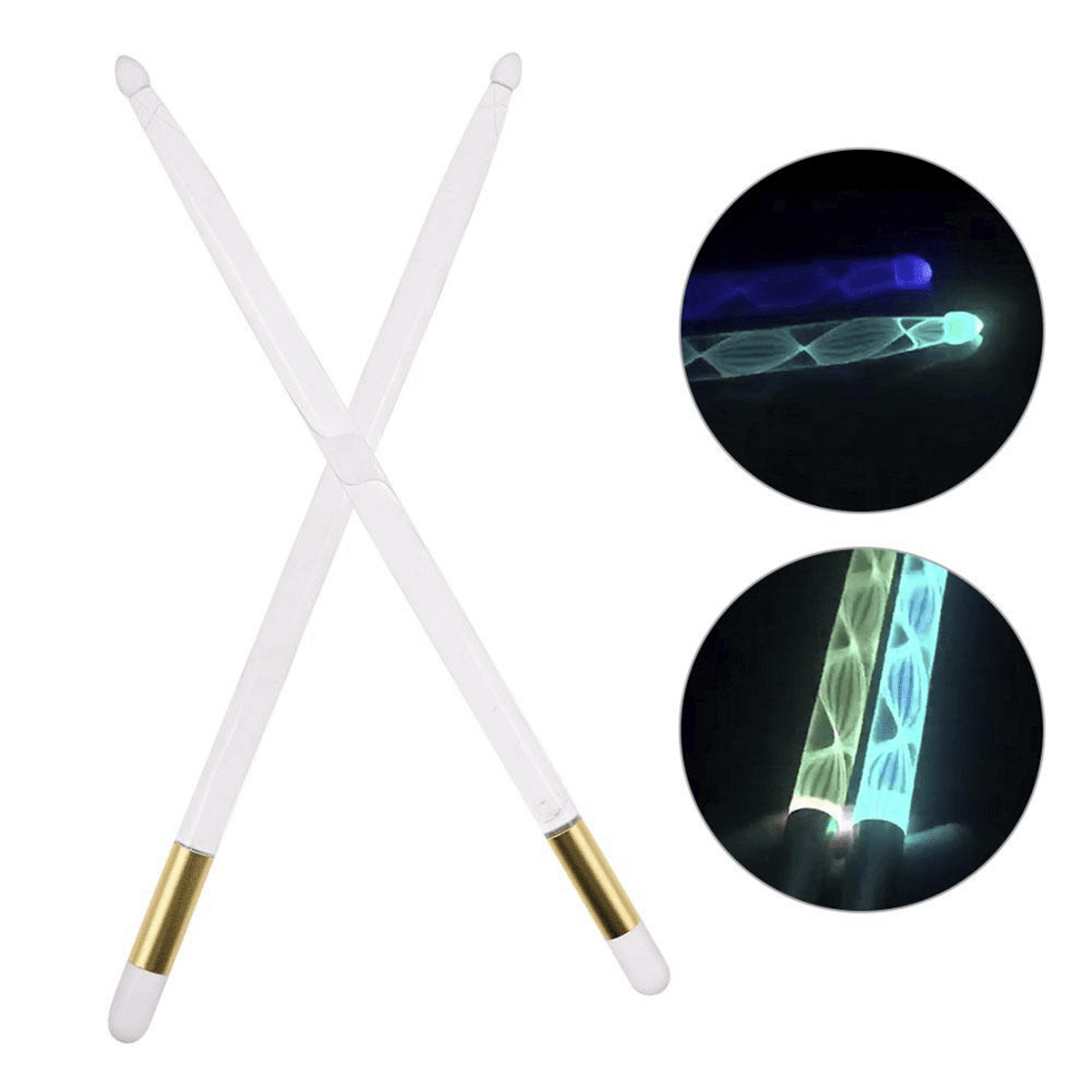 4x 5A Acrylic Luminous Drum Stick Bright LED Light Up Drumsticks Jazz Drumsticks in the Dark Stage 13Colors Free Change,4 x Luminous drum sticks 4 x Lights,Transparent & gold