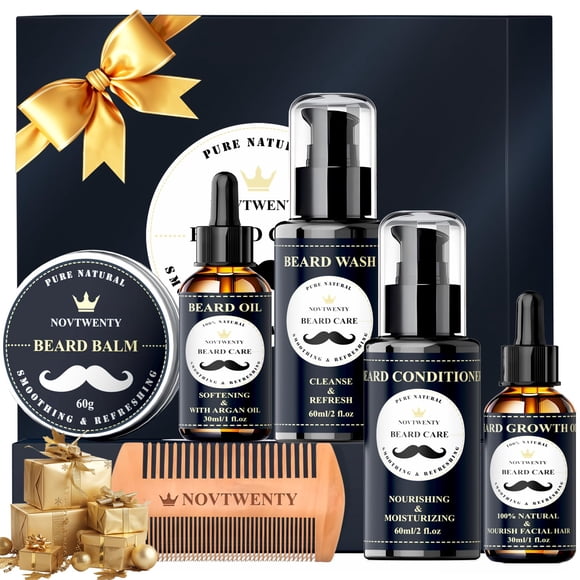 Kit de crecimiento de barba NOVTWENTY, 7 unidades, para hombre, con jabón y aceite para barba