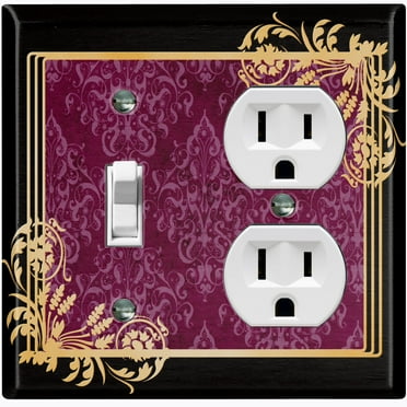 Metal Light Switch Plate Cover Elegant Victorian Floral Damask Frame Purple FRA080