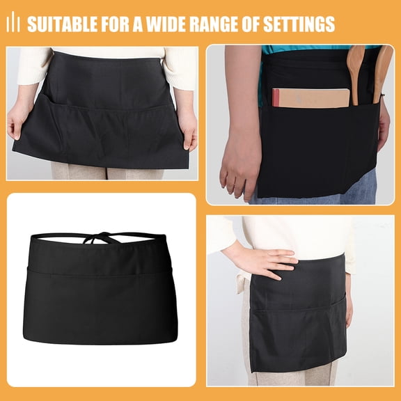 Pretyzoom money apron for cash Half Apron Polyester Black Three Pockets Comfortable Fit 1Pcs