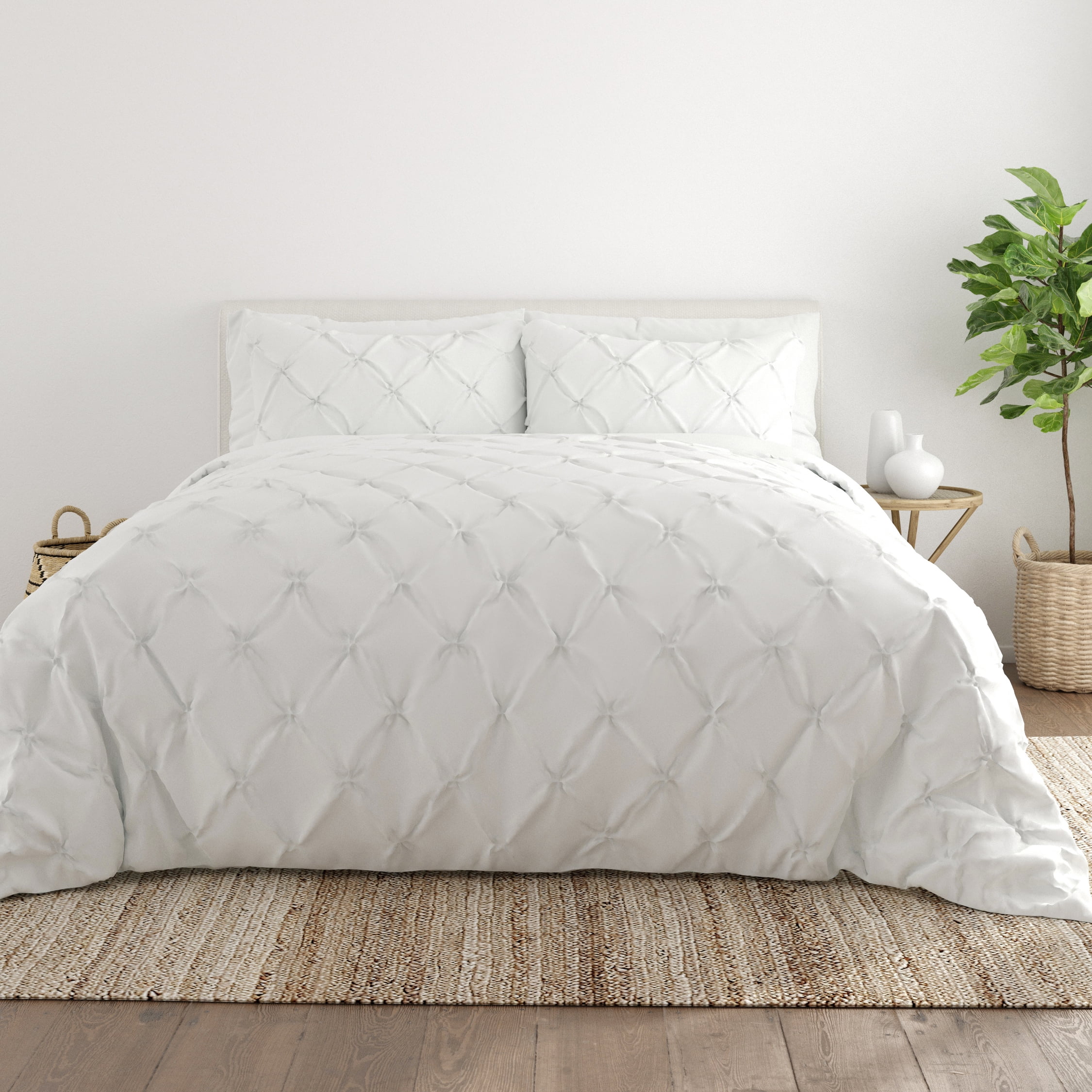 Noble Linens White Pinch Pleat 2-Piece Duvet Cover Set, Twin/Twin XL