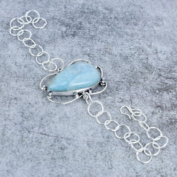 Aquamarine Gemstone Handmade 925 Sterling Silver Bracelet 7-8"