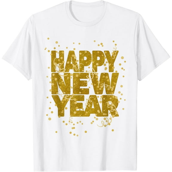 Happy New Year Confetti Fireworks New Year's Eve Party Outfit T-ShirtMen's and women's pure cotton short-sleeved shirts