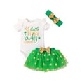 thumbnail image 2 of Newborn Infant Baby Girls Summer Clothes Set Easter St. Patrick's Day Letters Print Short Sleeve Romper with Dots Tulle Skirt Bowknot Headband 3pcs(0-18 Month), 2 of 9