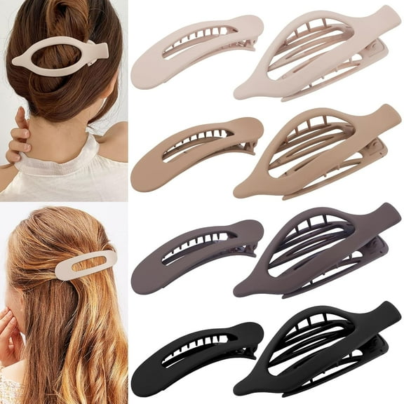 Flat Hair Clips for Women, 8 Pcs Flat Claw Clips, 2 Styles Lay Down Claw Clips for Women Thin Thick Curly Hair, Large Matte French Concord Flat Clips Strong Hold Claw Clips, Neutral Colors