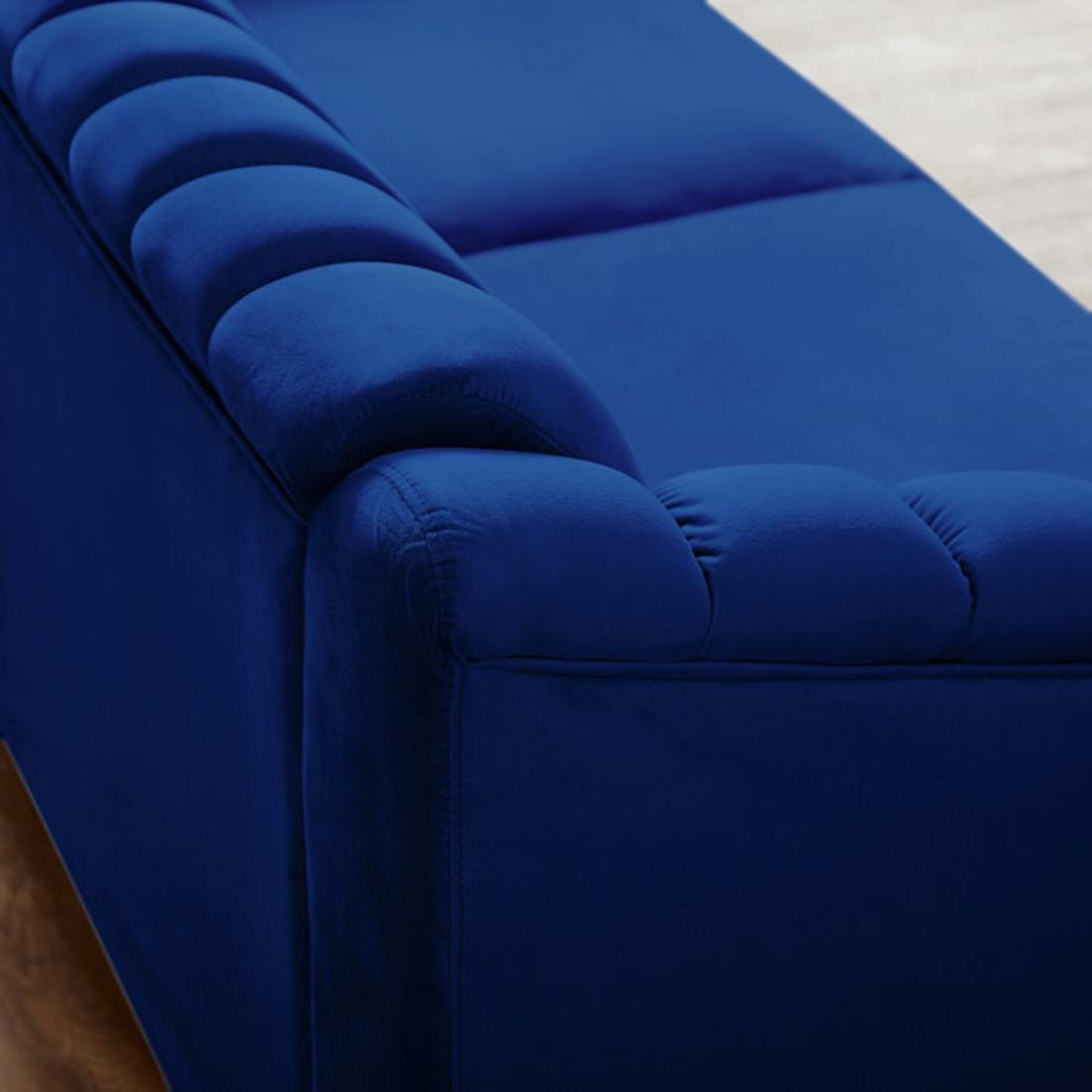 Gewnee Chesterfield Velvet Sofa Couch with Nailhead Trim and 2 Pillows for Living Room,Blue