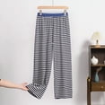 thumbnail image 2 of Wuxian Women'S Casual Pants Striped High Waist Wide Leg Trousers Pants Comfortable Elastic Waistband Home Wear Flowy Straight Leg Breathable Summer Bottoms Loungewear Palazzo Pants,Blue,XXXXXL, 2 of 8