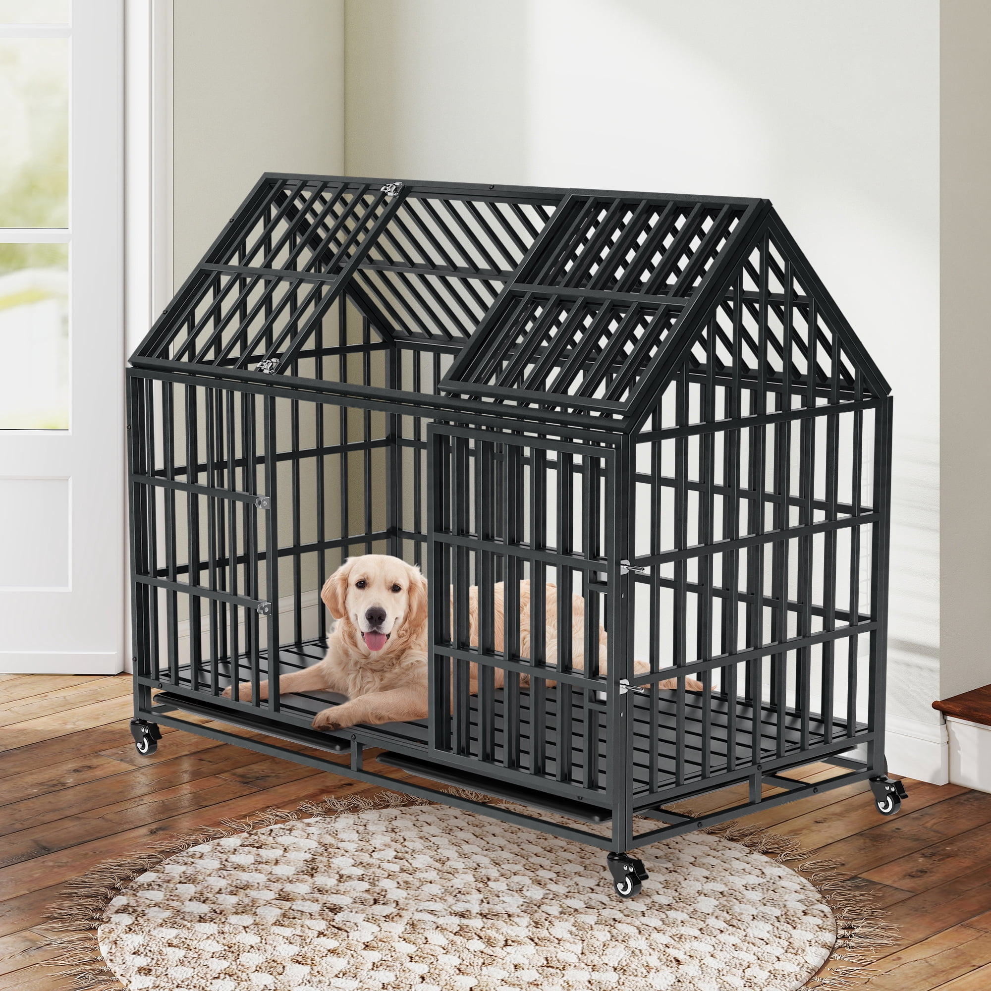 52 Inches Heavy Duty Dog Crate with Roof Top