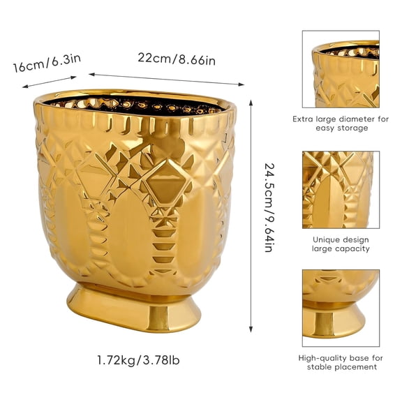 Bathroom Trash Can - Gold Ceramic Waste Basket for Home Use