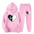 thumbnail image 3 of VBTAPA Womens 2 Piece Sweatsuit Love Heart Graphic Pullover Hoodies and Jogger Sweatpants Lounge Track Suits Set Casual Jogging Matching Suits Pink XXL, 3 of 4