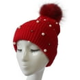 thumbnail image 2 of Yokua Pearl Pompom Knitted Hat Woolen Hat Beanie Hat Thicken Gift for Xmas Halloween, 2 of 20