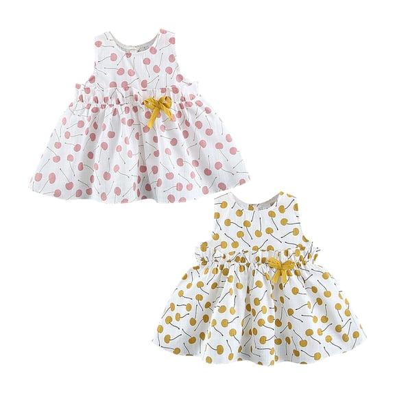 KDFJPTH Girls Dresses Summer Suspender Ruffled Skirt Cherry Printed Summer Princess Vacation Daily Wear Toddler Sun Dress