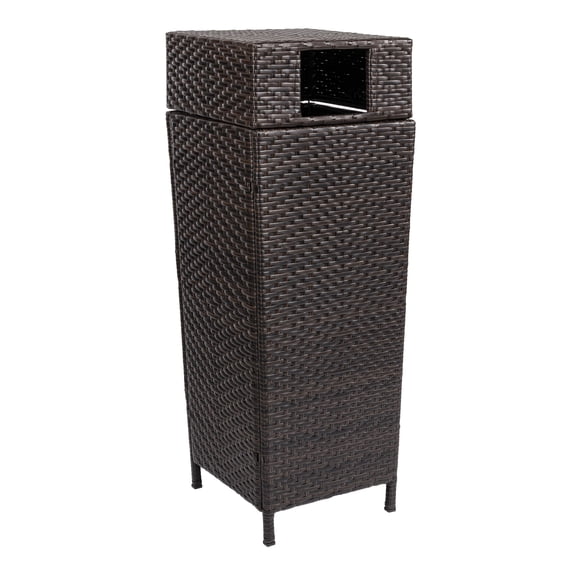 happimess Keaton Modern 24.13-Gallon All-Weather Wicker/Metal Lidded Hideaway Outdoor Trash Can for Package Delivery, Patio Furniture, Cushions, Gardening Tools, Pool Supplies, Brown, HPM1203A