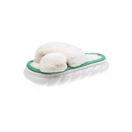 

Colisha Ladies Breathable Winter Warm Plush Slipper Indoor Casual Fuzzy Slippers Home House Shoes Criss Cross Green 7-7.5