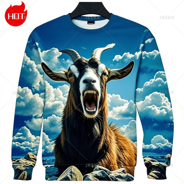 Sudadera con capucha con estampado 3D de cabras gritando de Harajuku, sudadera con cuello redondo con gráfico de ovejas, sudadera con capucha divertida para niños, sudadera con cuello redondo