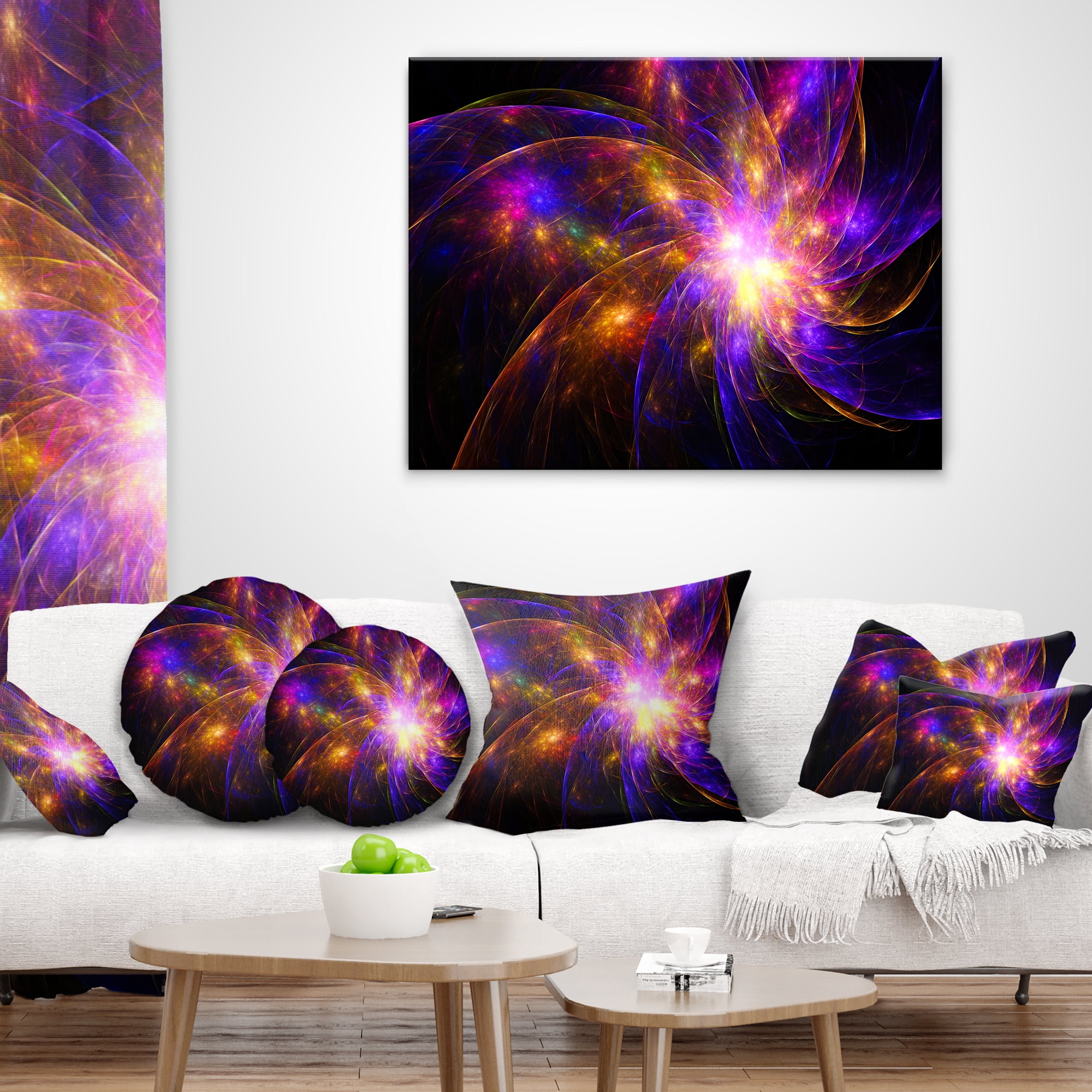 Designart Purple Fractal Star Pattern - Abstract Throw Pillow - 16x16