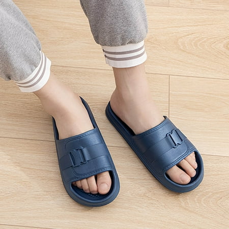 

Gubotare Mens Slippers Men s Cross Band Soft Plush Slippers Cozy Open Toe House Shoes for Indoor Outdoor Lightweigh Breathable Fluffy Furry Slides for Men Navy 11