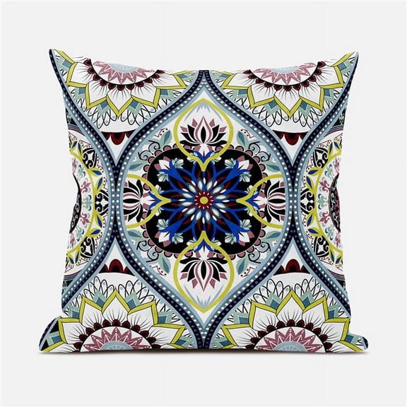Bohemian Mandala Vector Indoor/Outdoor Pillow with Removable Cover in White Black Yellow26x26