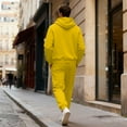 thumbnail image 3 of Huankd Mens Sweatsuit Fleece 2 Piece Set Oversized Hoodie Drawstring Sweatpants Lounge Sportswear Streetwear​ Yellow S, 3 of 5
