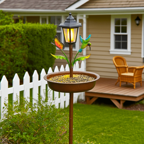 OTDECOR-1PC Vintage Bird Feeder with Floral Ornament, Garden Courtyard Bird Bath Feeder, 2-in-1 Bird Feeding & Bathing Station for Outdoor Garden Decor