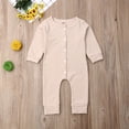 thumbnail image 2 of Qiylii Unisex Infant Romper Long Sleeve Solid Color Ribbed Knit Button Bodysuit, 2 of 5