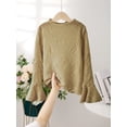 thumbnail image 3 of Mikrdoo 11-12 Years Big Girls Mock Neck Flare Sleeve Textured Fabric Sweater Elegant Top For Spring And Autumn Kakhi, 3 of 7