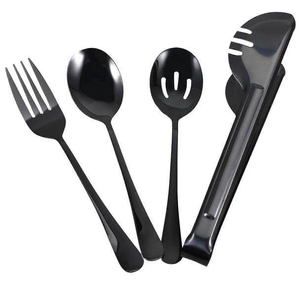 Stainless Steel Serving Utensils 1Set Black with Ergonomic Grip for Kitchen Use