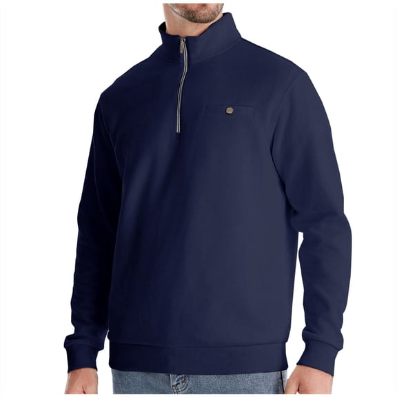 BXINGOHAI Men's Quarter Zip Up Pullover Slim Fit Lightweight Mock Neck Long Sleeve Sweaters solid fall winter Sweater Navy,S