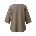 thumbnail image 6 of ClodeEU Women's Crew Neck 3/4 Sleeve Button Down Blouse,Casual Loose-Fit Linen Blend Shirt Khaki,Women's Plus XXL, 6 of 7