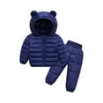 thumbnail image 6 of Boys Girls Toddler Bear Ear Hooded 2 Piece Puffer Jacket and Pants Set Kids Winter Clothing Black, 6-7Y, 6 of 8