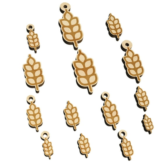 Wheat Food Icon Wood Mini Charms Shapes DIY Craft Jewelry - No Hole - 30mm (6pcs)
