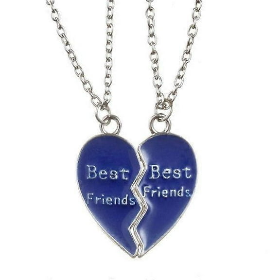 Best Friends Friend - 2 Silver Necklaces - Heart With Blue Color Silver
