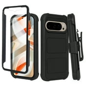 Thousandgear For Google Pixel 9 Pro XL 6.8" Screen Case with Belt Clip, Defender Full Protection Built in Screen & Rotating Belt Clip Holster with Built in Kickstand Ballistic Black