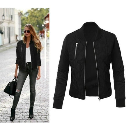 Green Jacket - Fashion Ladies Women Bomber Jacket Classic Style Zip Up Biker Vintage Jacket