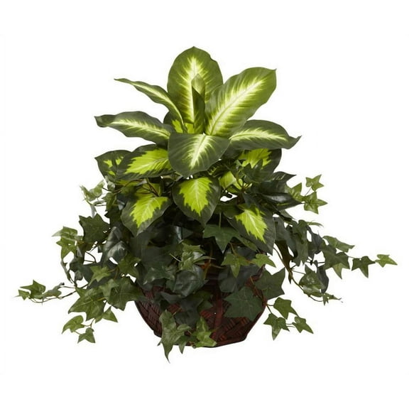 Nearly Natural Artificial Dieffenbachia & Ivy with Decorative Planter