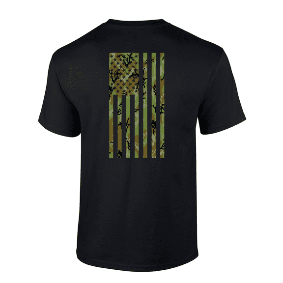 Trenz Shirt Company Patriotic American Green Camo Flag Short Sleeve Mens Graphic T-Shirt-Black-4xl