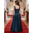 thumbnail image 3 of Yartina Junior Bridesmaid for Teens Ruched Long Maxi A Line Split Satin Flower Girl Formal Gown for Wedding Navy Blue 10, 3 of 7