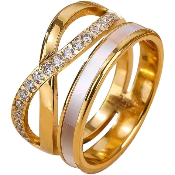 CZ Criss Cross Wedding Band Stainless Steel Dainty Statement Ring for Women 18k Gold Plated Engagement Eternity Infinite Love comfort fit Stackable Finger Ring Fashion Everyday Jewelry Best Friend